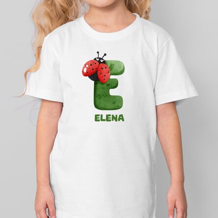 Tricou din bumbac pentru copii personalizat cu inițială și nume - Buburuze