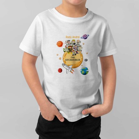 Tricou din bumbac pentru copii personalizat cu mesaj - Exploratori