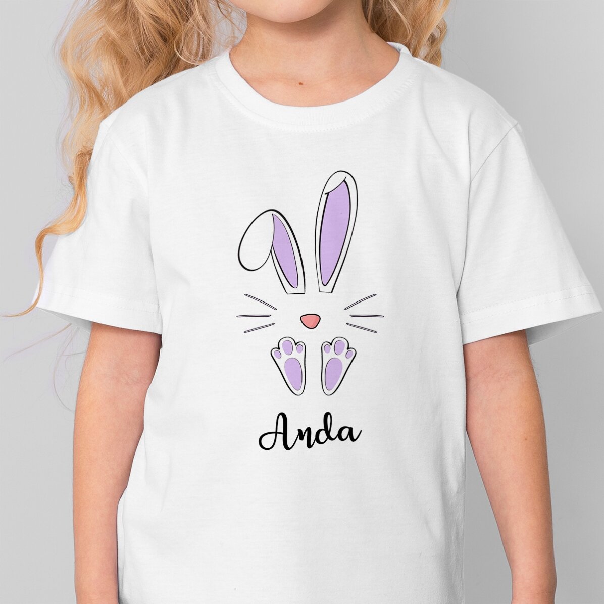 Tricou din bumbac pentru copii personalizat cu nume - Iepuraș de Paște