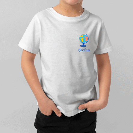 Tricou din bumbac pentru copii personalizat cu nume pentru școală