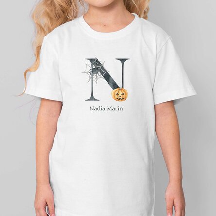 Tricou din bumbac pentru copii personalizat cu nume și inițială - Halloween