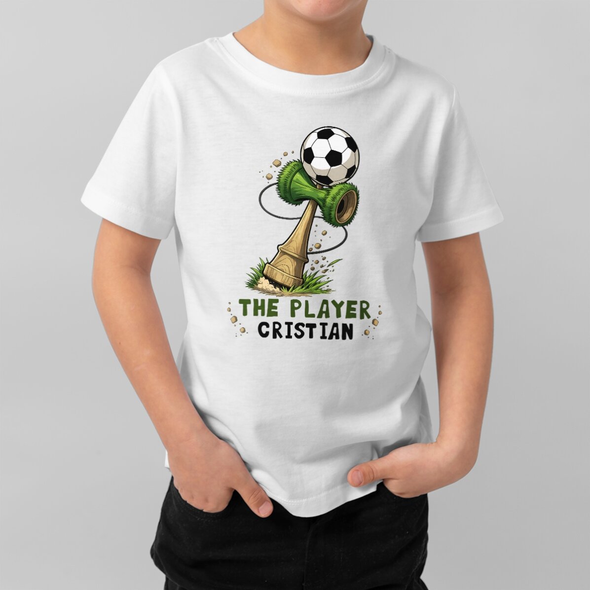Tricou din bumbac pentru copii personalizat cu text - Kendama Fotbal