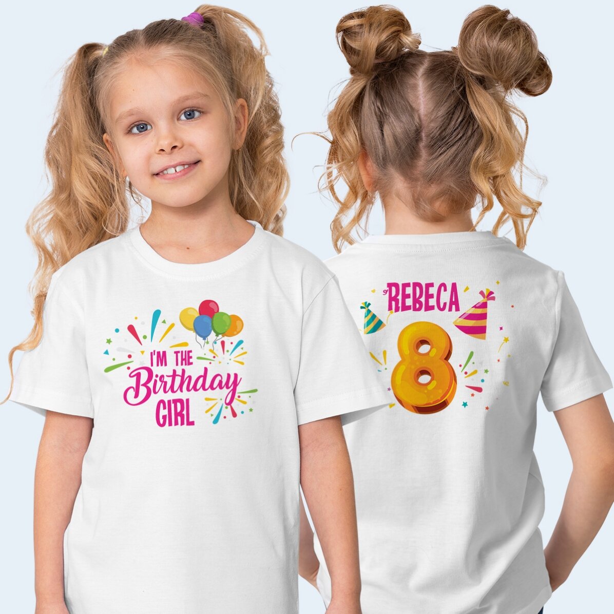 Tricou din bumbac pentru copii personalizat față- verso pentru zi de naștere