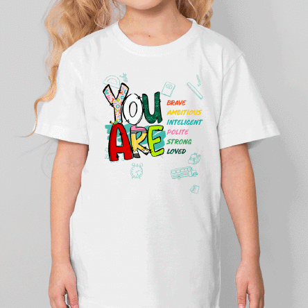 Tricou din bumbac pentru copii personalizat pentru școală cu text de încurajare - Tu ești