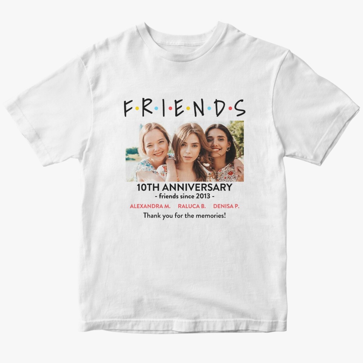 Személyre szabott pamut póló fotóval és üzenettel - FRIENDS