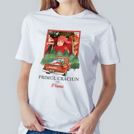 Tricou din bumbac personalizat cu poză și text - Mașină cu cadouri