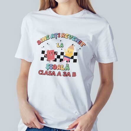 Tricou din bumbac personalizat cu text - Bine ați revenit la școală