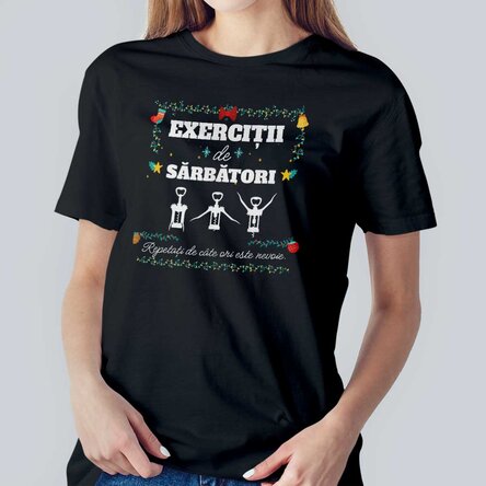 Tricou din bumbac personalizat cu text de Crăciun - Exerciții de Sărbători
