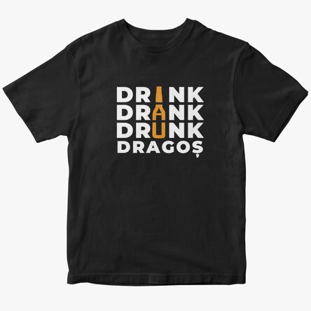 Egyedi pamut póló szöveggel - Drink, drank, drunk (Iszik, ivott, részeg)