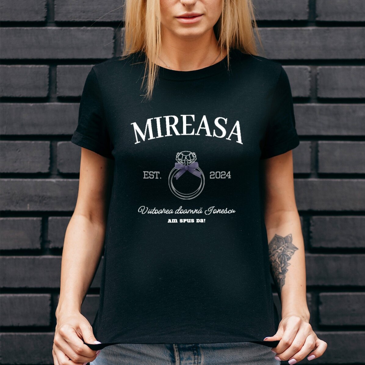 Tricou din bumbac personalizat cu text - Mireasa 