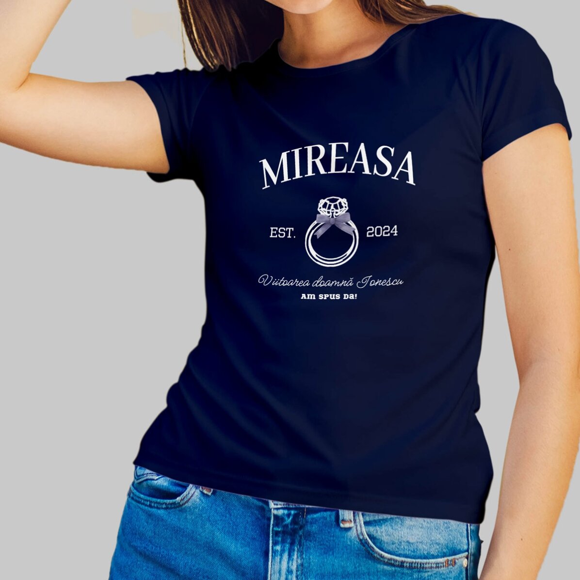 Tricou din bumbac personalizat cu text - Mireasa 