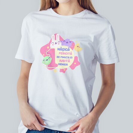 Tricou din bumbac personalizat cu text (model fetițe) - Aniversare 1 an