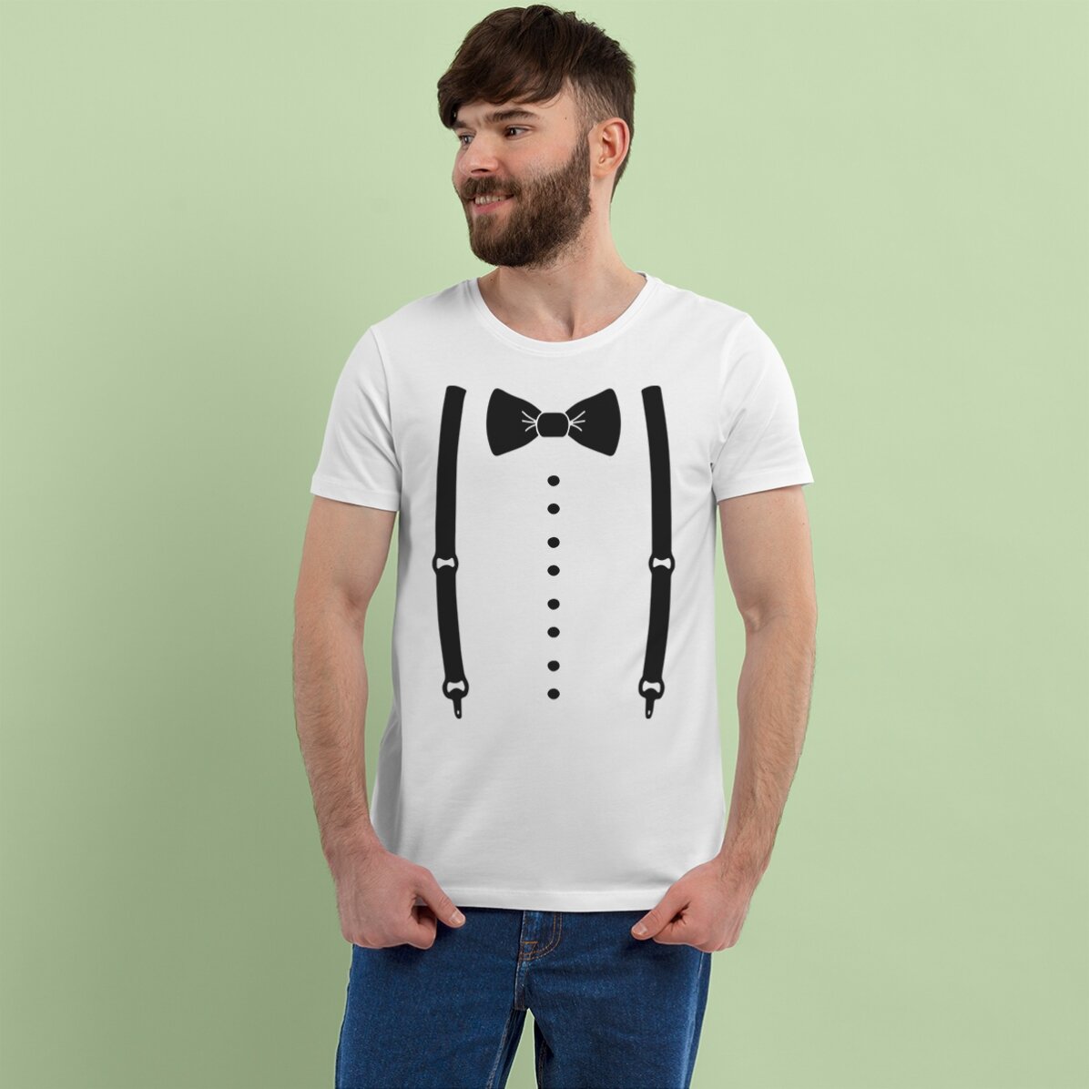 Tricou din bumbac personalizat pentru petrecerea burlacilor - Bretele și papion