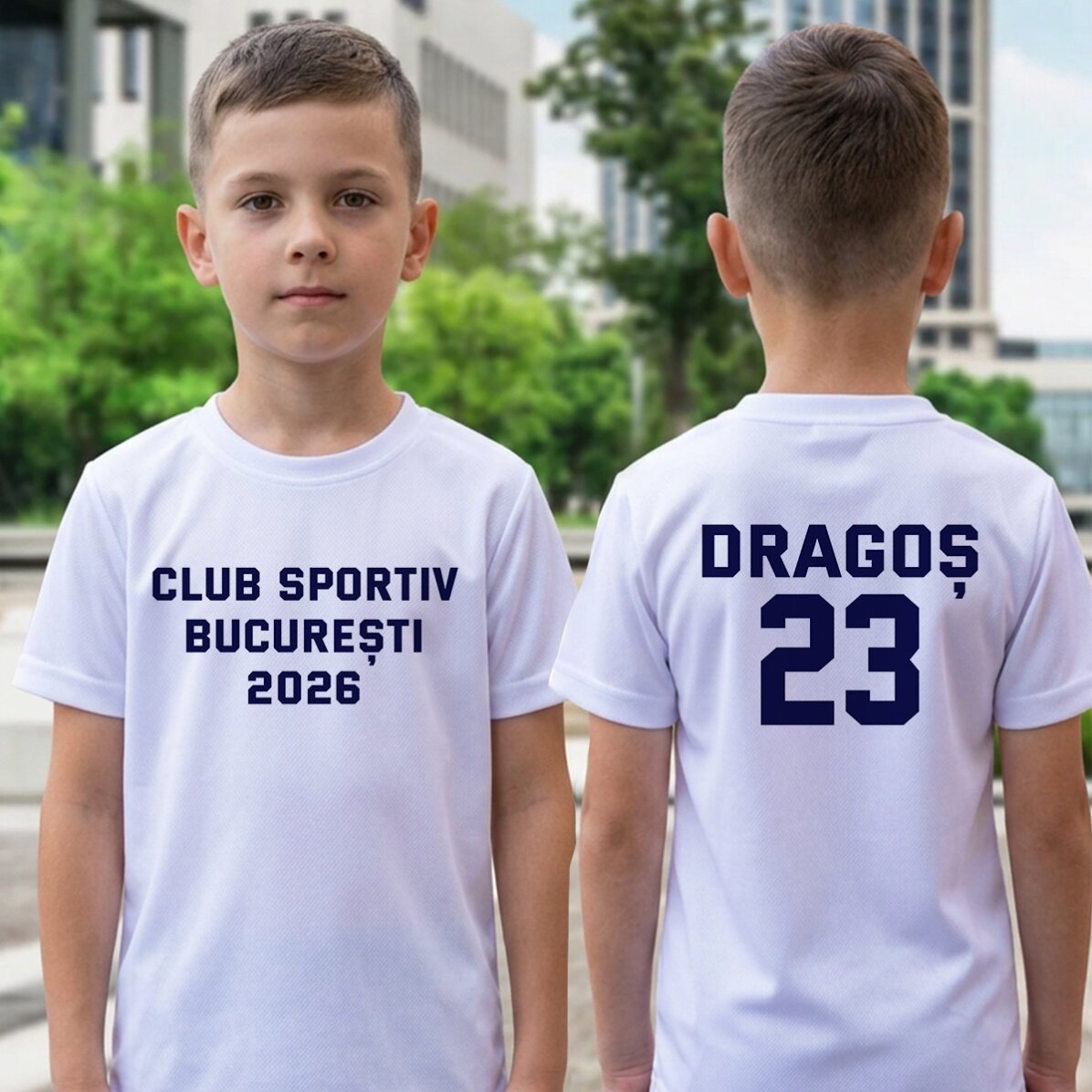 Személyre szabott sportpóló kislányoknak, hátoldalán felirattal