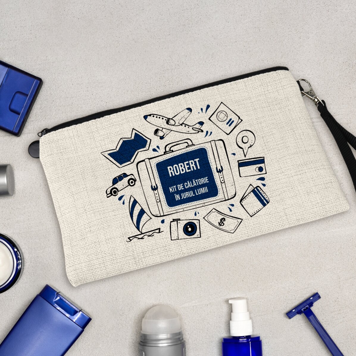 Trusă de accesorii personalizată cu text - În jurul lumii