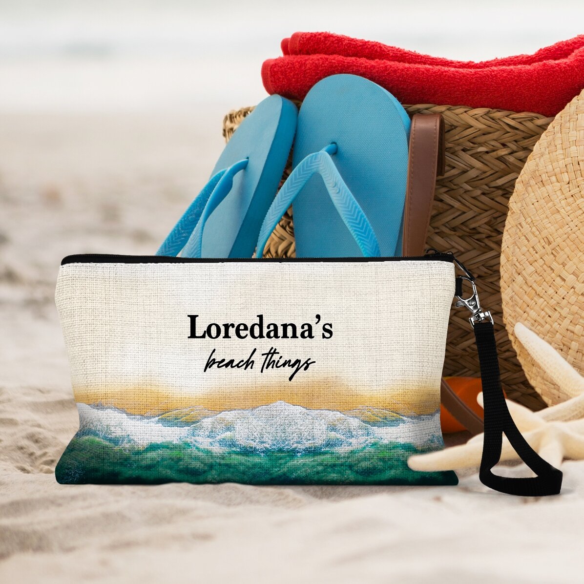 Trusă de accesorii personalizată cu text - Lucruri pentru plajă