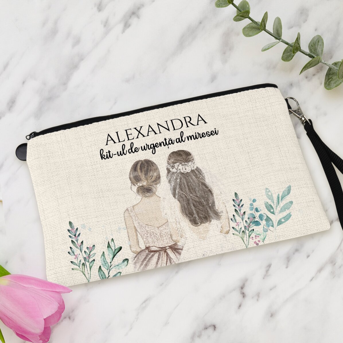 Trusă make-up personalizată cu text - Domnișoară de onoare