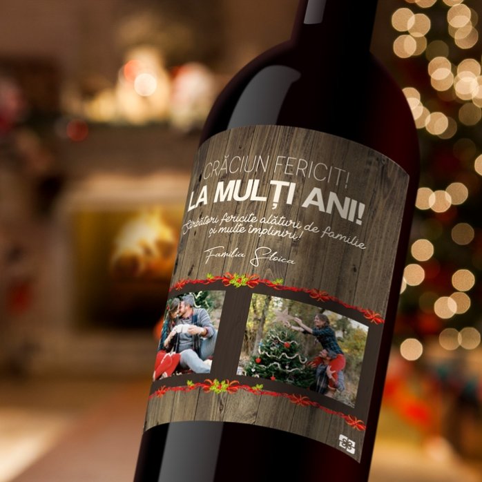 Vin personalizat cu 2 poze - model de Crăciun