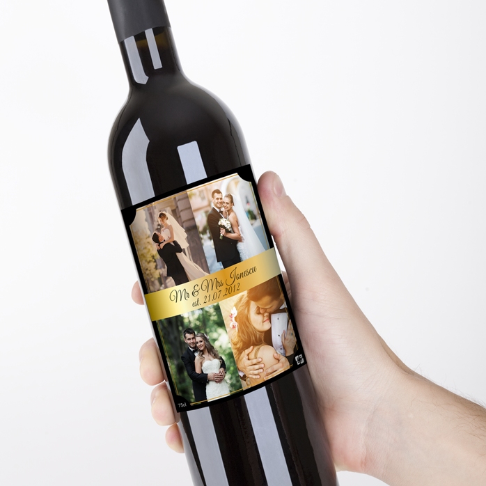 Vin personalizat cu 4 poze pentru cuplu