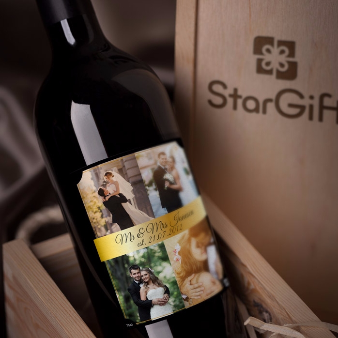 Vin personalizat cu 4 poze pentru cuplu