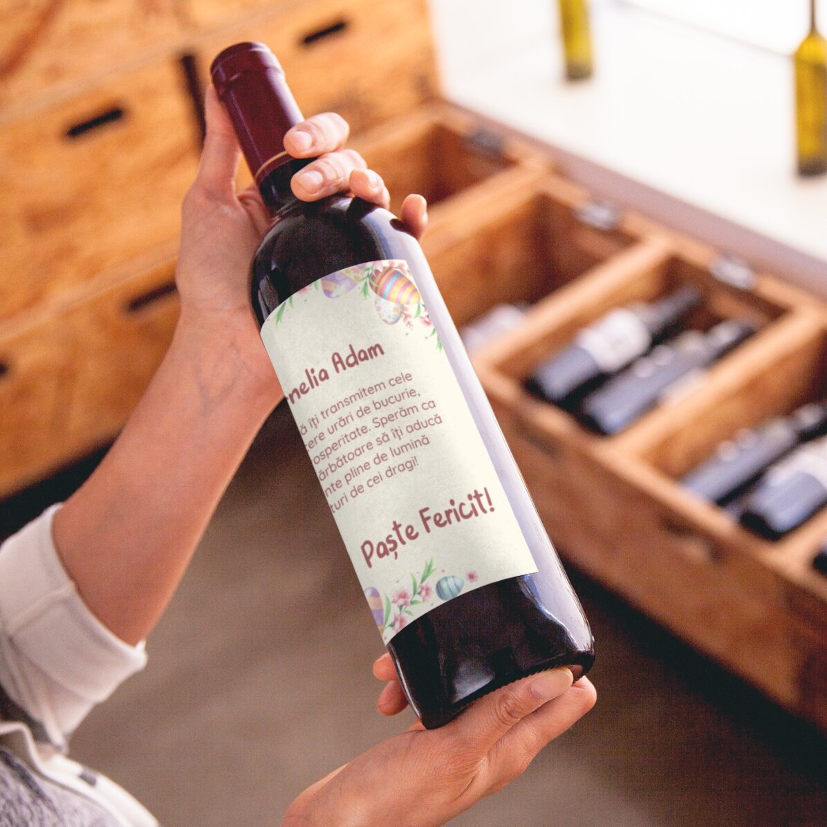 Vin personalizat cu logo și mesaj - Ouă de Paște