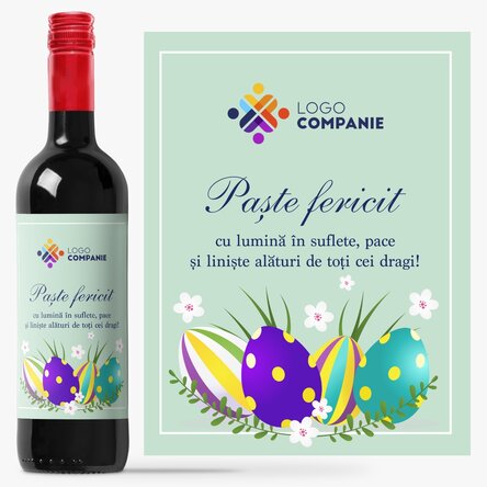 Vin personalizat cu logo și text - Paște fericit