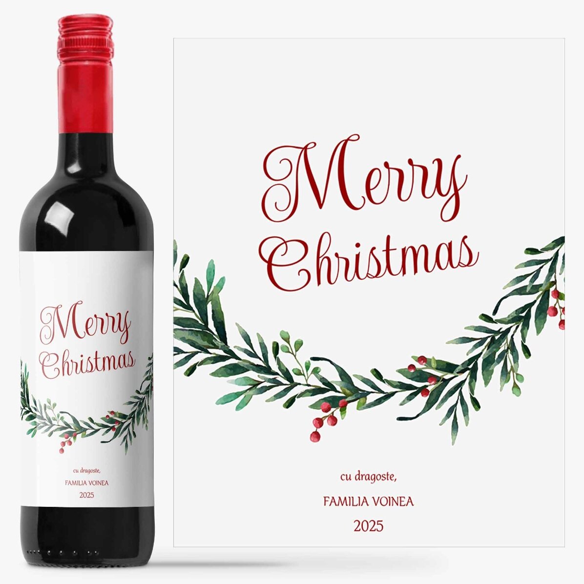 Vin personalizat cu mesaj de Căciun - Cu dragoste