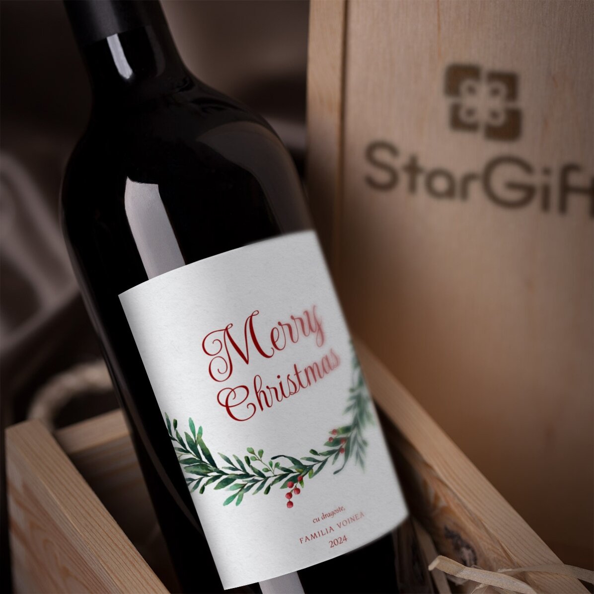 Vin personalizat cu mesaj de Căciun - Cu dragoste