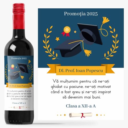 Vin personalizat cu mesaj pentru profesor - Mulțumim! 