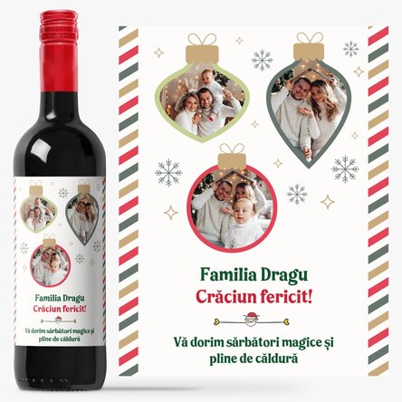 Vin personalizat cu mesaj și 3 poze de Crăciun - Globulețe