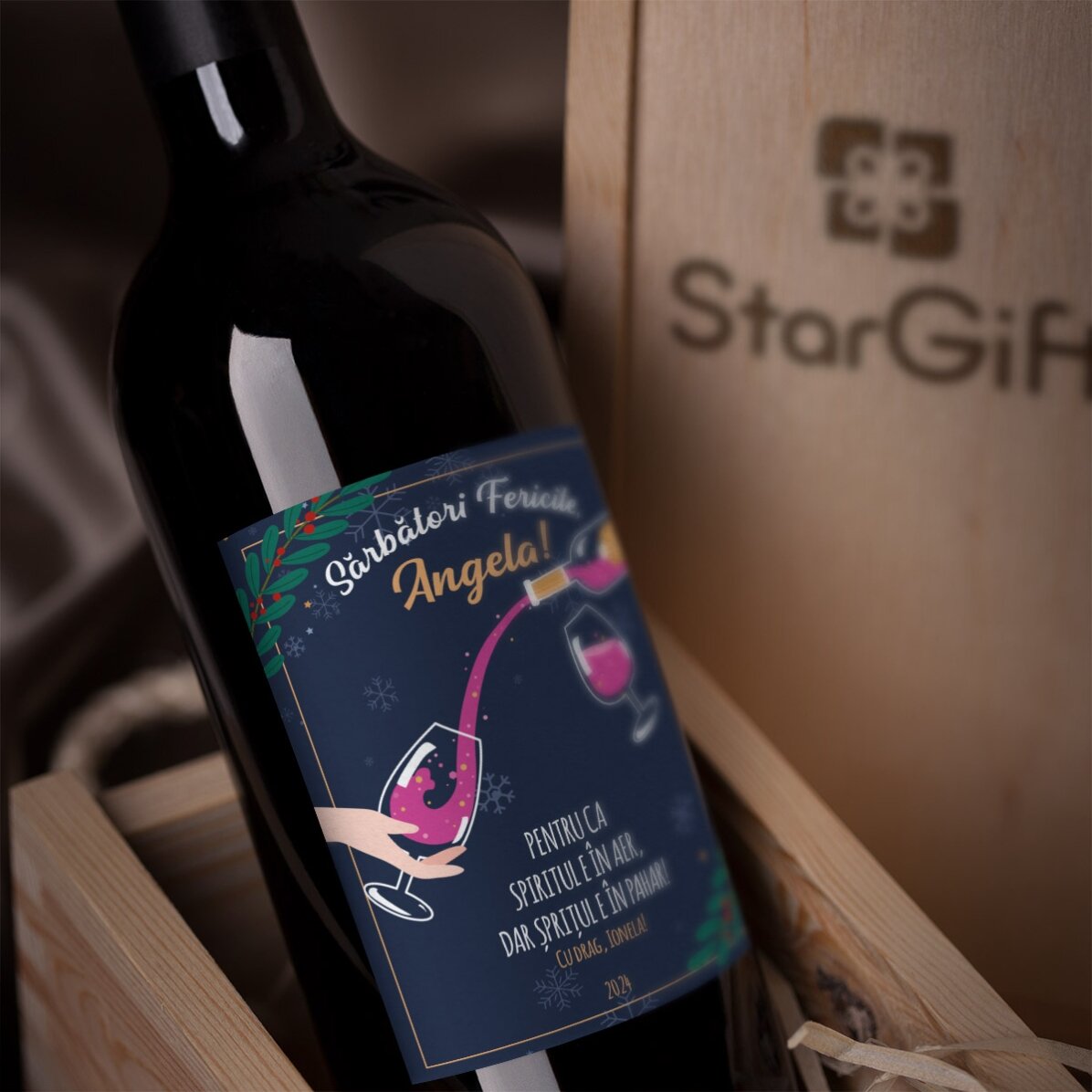 Vin personalizat cu mesaj - Șprițul de Crăciun