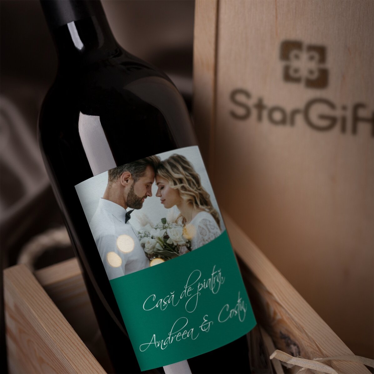 Vin personalizat cu o poză pentru nuntă