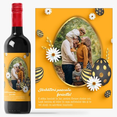Vin personalizat cu o poză și mesaj de Paște - Easter Egg