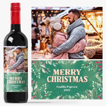 Vin personalizat cu o poză și urare - Merry Christmas