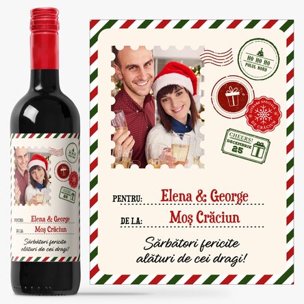 Vin personalizat cu poză și mesaj - De la Moș Crăciun