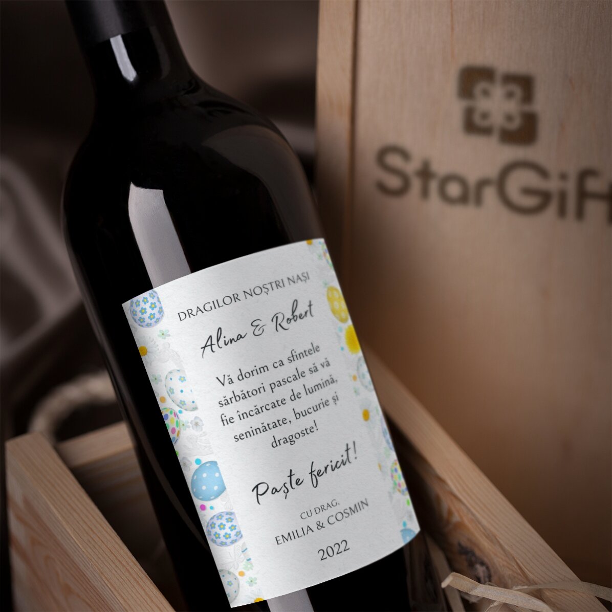 Vin personalizat cu text - Mesaj de Paște