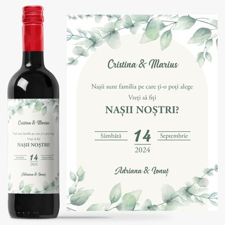 Vin personalizat cu text - Pentru nași