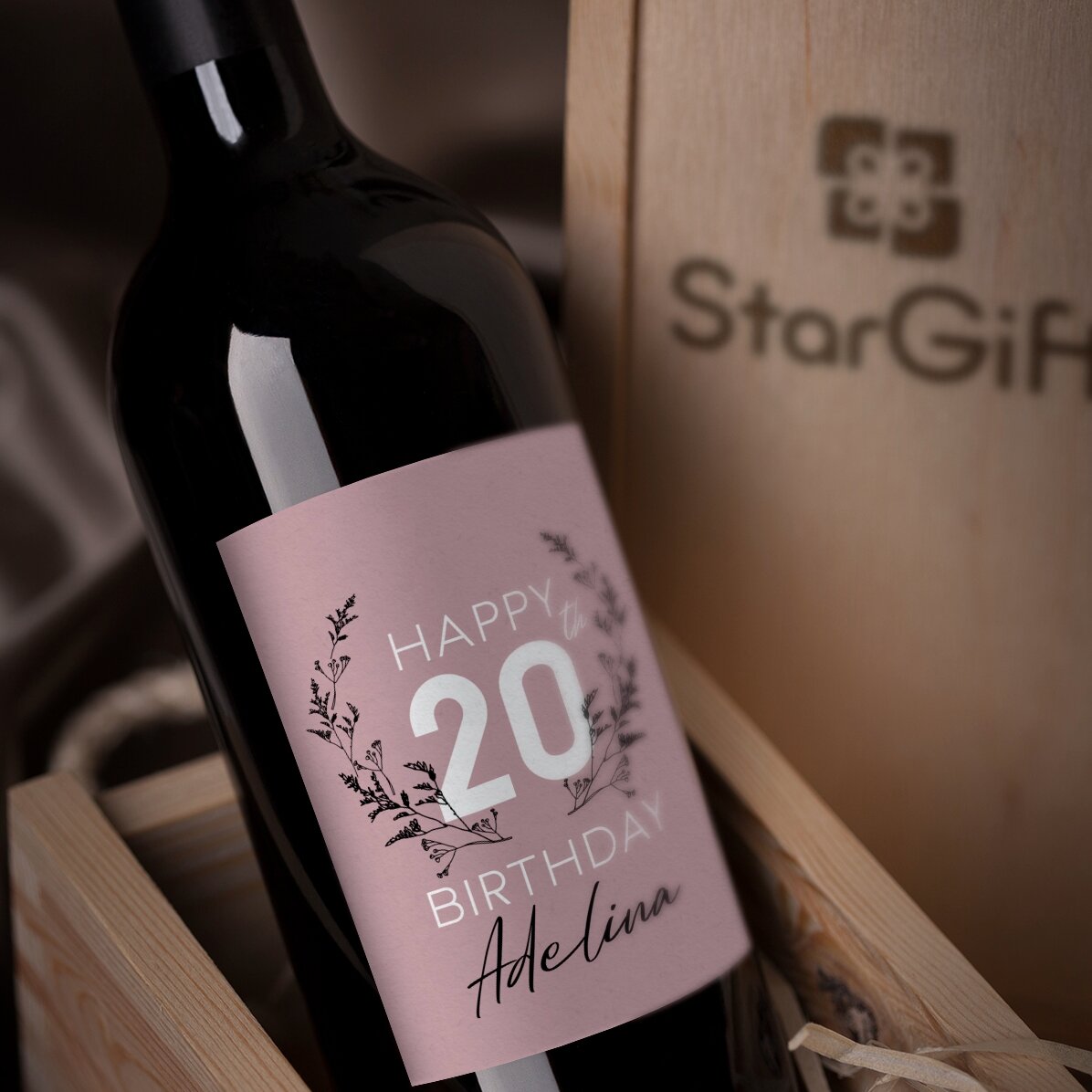 Vin personalizat cu text pentru zi de naștere - Floral