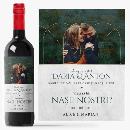 Vin personalizat cu text și 1 poze - Vreți să fiți nașii noștri?