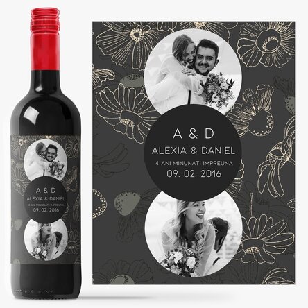 Vin personalizat cu text și 2 poze - Aniversare