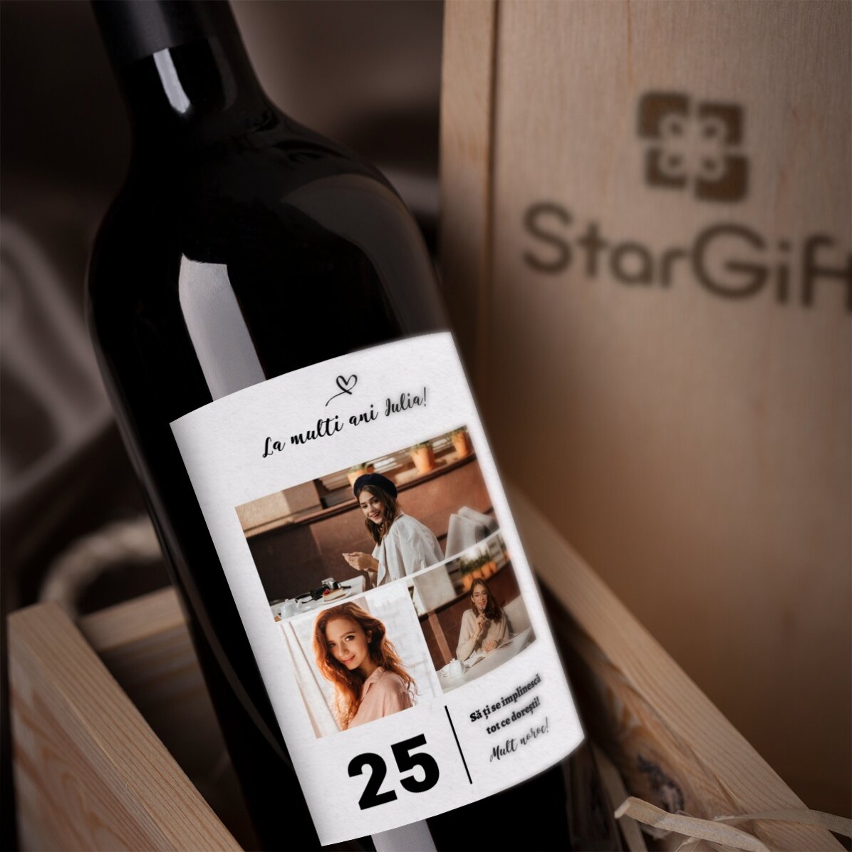 Vin personalizat cu text și 3 poze pentru zi de naștere - 25
