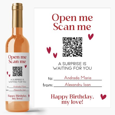 Személyre szabott bor szöveggel és QR-kóddal – Születésnap
