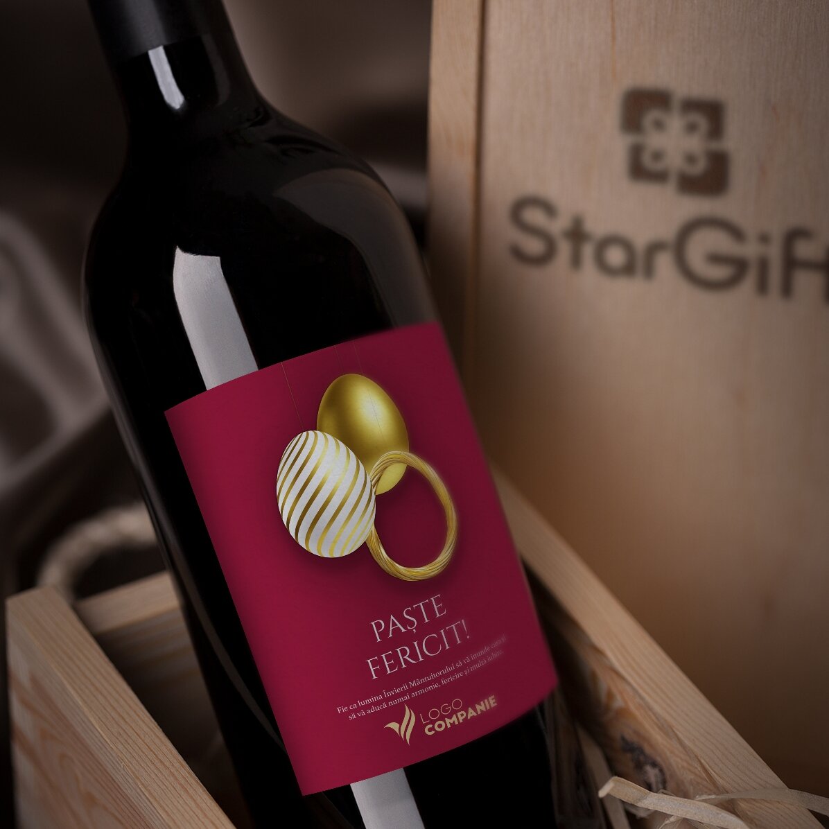Vin personalizat cu text și logo - Paște Fericit!