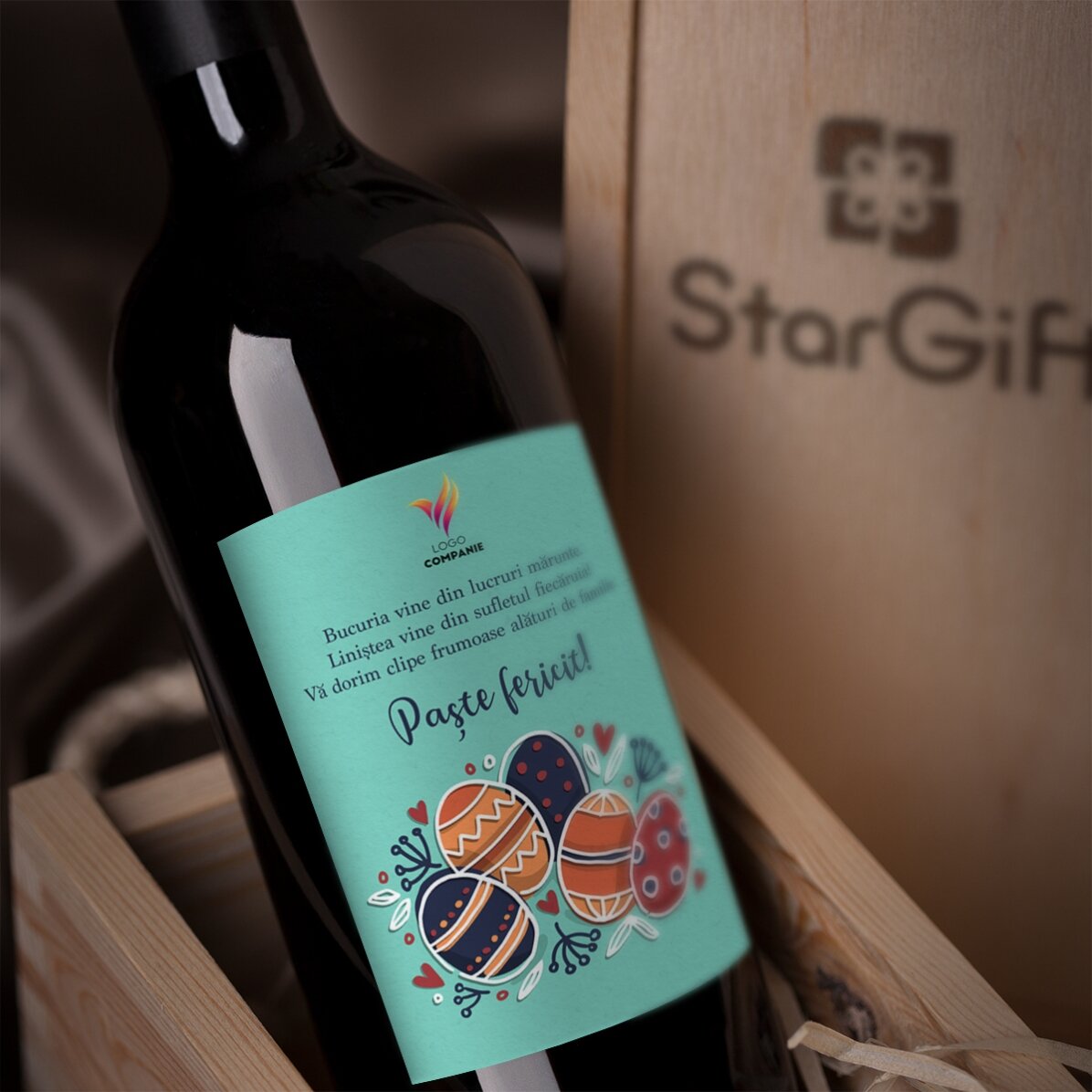 Vin personalizat cu text și logo pentru Paște