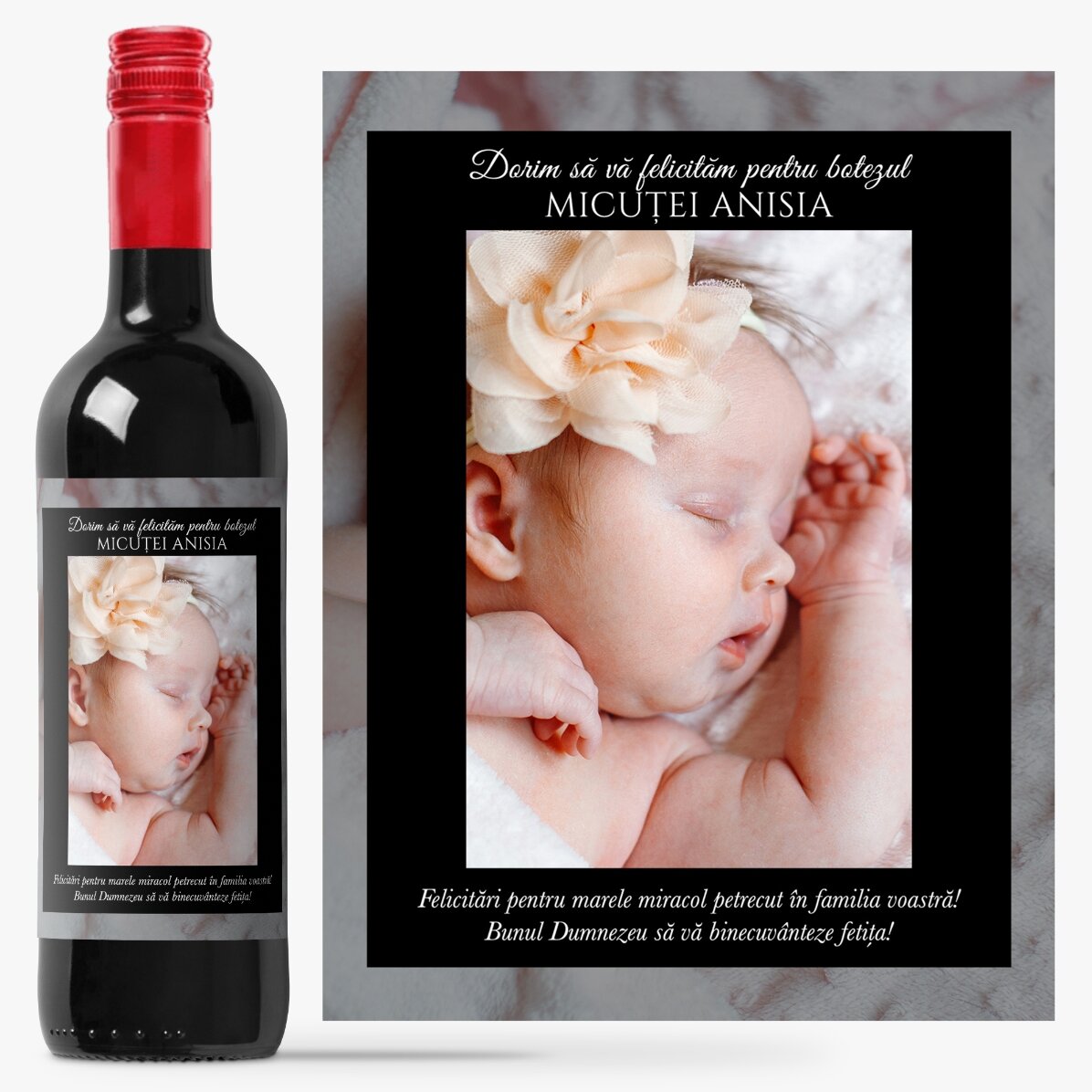 Vin personalizat cu text și poză pentru aniversări