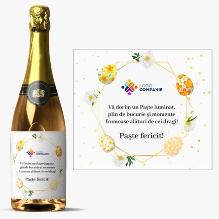 Vin spumant personalizat cu logo și text - Urare de Paște