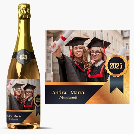 Vin spumant personalizat cu mesaj și o poză - Absolvire