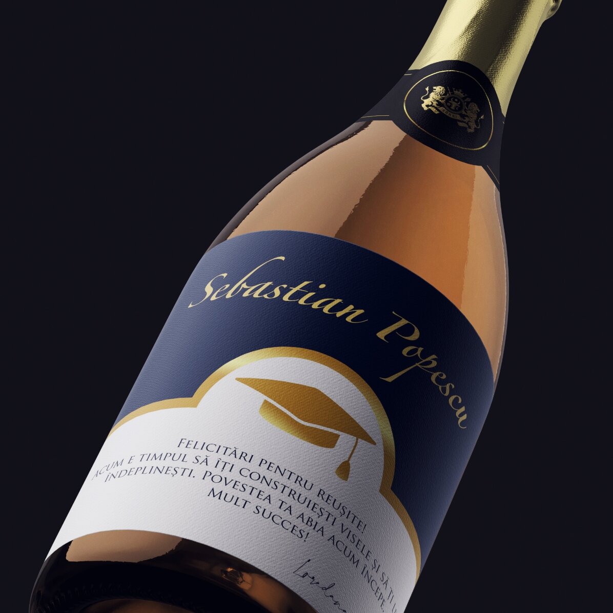 Vin spumant personalizat cu text - Absolvire