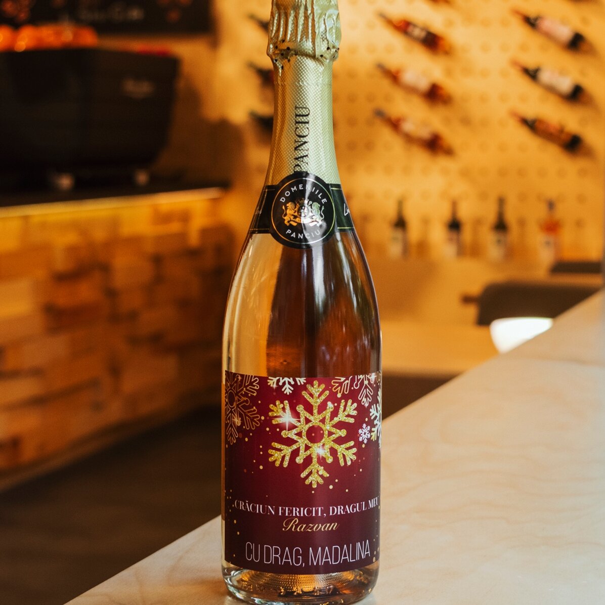 Vin spumant personalizat cu text - Fulgi de nea