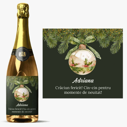 Vin spumant personalizat cu text - Glob de Crăciun